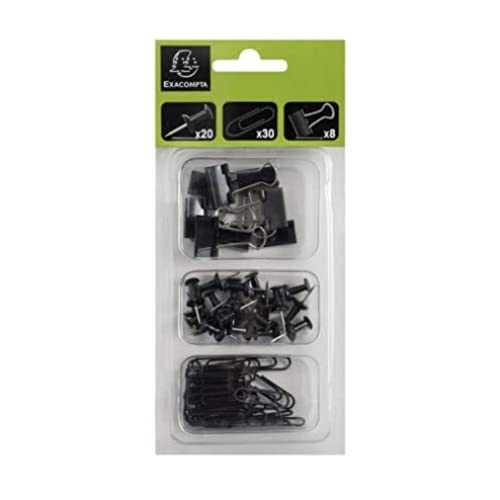 Exacompta 14851E Iderama Set aus 20 Pinnadeln, 30 Büroklammern und 8 Doppelclips aus Metall, in einer dreigeteilten Kunststoffschachtel, schwarz, ideal für Dokumente, Pinnwände Exacompta 14851E Iderama Set aus 20 Pinnadeln, 30 Büroklammern und 8 Doppelclips aus Metall, in einer dreigeteilten Kunststoffschachtel, schwarz, ideal für Dokumente, Pinnwände von Exacompta