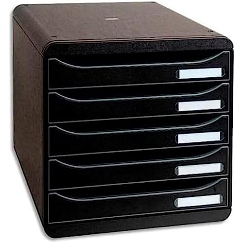 Exacompta 309714D Premium Ablagebox mit 5 Schubladen für DIN A4+ Dokumente. Stapelbare Schubladenbox mit hoher Kapazität für mehr Platz auf dem Schreibtisch Big Box Plus EcoBlack Schwarz von Exacompta