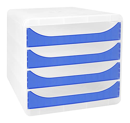 Exacompta 310360D Premium Ablagebox Chromaline mit 4 Schubladen für DIN A4+ Dokumente. Belastbare Schubladenbox mit hoher Kapazität für mehr Platz auf dem Schreibtisch Big Box Kristall|Königsblau von Exacompta
