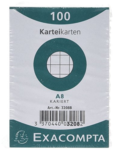 Exacompta 3208B Karteikarten (48 Packungen mit 100, 250g, in Folie eingeschweißt, DIN A8, 5,2 x 7,4 cm, kariert, ideal für die Schule) 48er Pack weiß von Exacompta