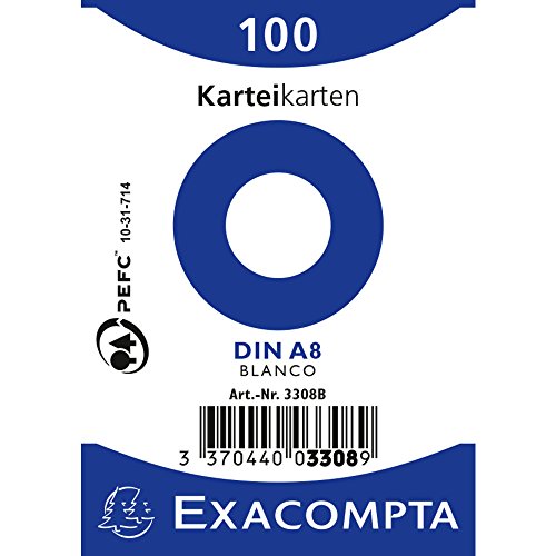 Exacompta 3308B Karteikarten (48 Packungen mit 100, 250g, in Folie eingeschweißt, DIN A8, 5,2 x 7,4 cm, blanko, ideal für die Schule) 48er Pack weiß von Exacompta