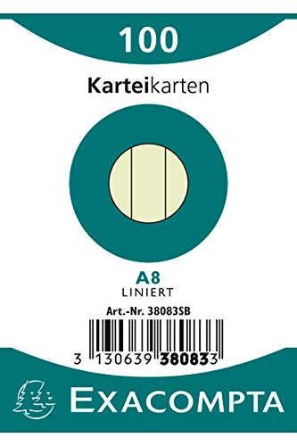 Exacompta 38083SB Karteikarten (48 Packungen mit 100, 250g, in Folie eingeschweißt, DIN A8, 5,2 x 7,4 cm, liniert, ideal für die Schule) 48er Pack grün von Exacompta