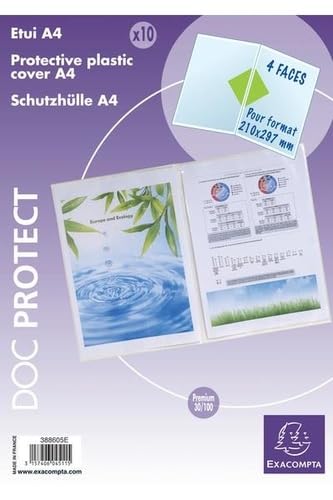 Exacompta 388605E 50er Pack Dokumentenschutzhüllen für 2x DIN A4 aus Kunststoff 300µ praktisch und stabil Aktenhülle Prospekthülle glasklar von Exacompta