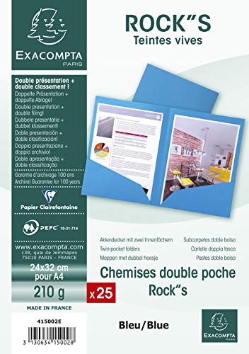 Exacompta 415002E 25er Pack Aktenmappen ROCKS mit 2 Innenfächern 210g für DIN A4 PEFC™-zertifizierte blau Präsentationsmappe Sammelmappe Dokumentenmappe von Exacompta