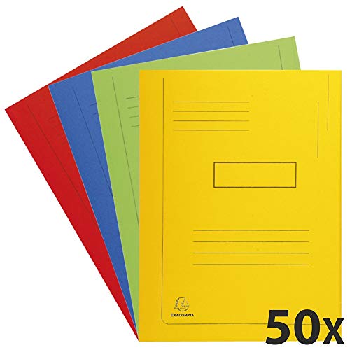 Exacompta 445000E 50er Pack Öko-Einschlagmappen. Aus Recycling-Karton DIN A4 mit 2 Klappen farbig sortiert Sammelmappe Dokumentenmappe ideal für Büro und Schule von Exacompta