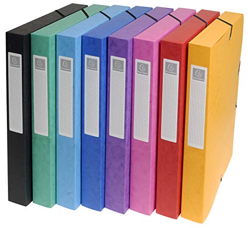 Exacompta 50300E Premium Sammelbox aufgebaut mit Gummizug 25 mm breit aus extra starkem Colorspan-Karton mit Rückenschild für DIN A4 Archivbox Heftbox Dokumentenbox Sammelmappe 1 Stück Zufallsfarbe von Exacompta