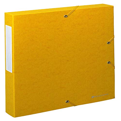 Exacompta 50819E Sammelbox Scotten aufgebaut mit Gummizug 40 mm breit aus extra starkem Colorspan-Karton mit Rückenschild für DIN A4 Archivbox Heftbox Dokumentenbox Sammelmappe gelb von Exacompta