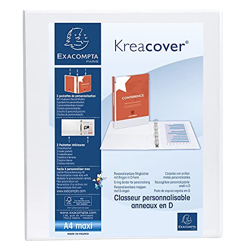 Exacompta 51821E Präsentationsringbuch KreaCover aus blickdichtem Kunststoff für DIN A4, 2-D Ring Mechanik 15 mm, Rücken 38 mm, weiß ideal für Schule und Büro Ringhefter Ringordner Ringbuchordner von Exacompta