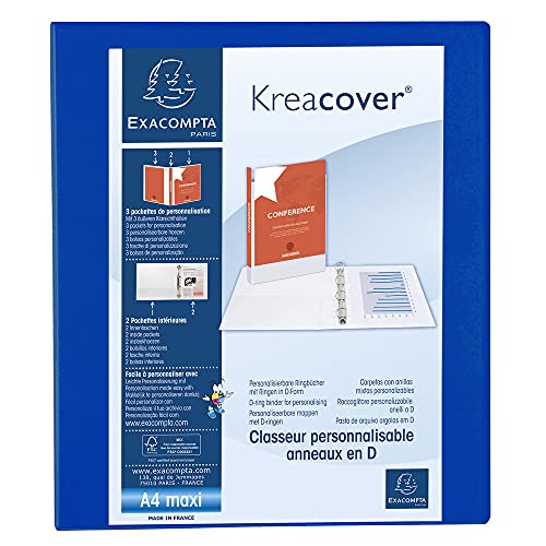 Exacompta 51826BE Präsentationsringbuch KreaCover aus blickdichtem Kunststoff für DIN A4, 2-D Ring Mechanik 25 mm, Rücken 47 mm, blau ideal für Schule und Büro Ringhefter Ringordner Ringbuchordner von Exacompta