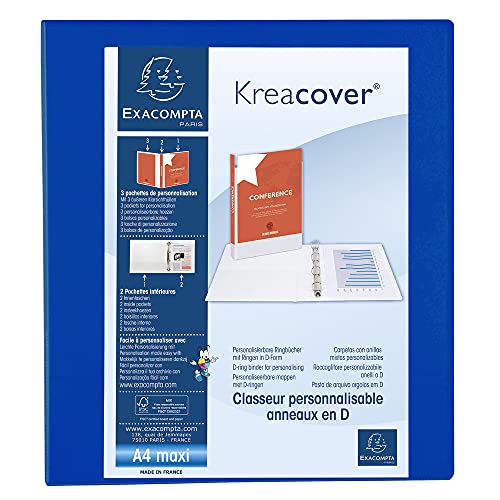 Exacompta 51843BE Präsentationsringbuch KreaCover aus blickdichtem Kunststoff für DIN A4, 4-D Ring Mechanik 40 mm, Rücken 64 mm, blau ideal für Schule und Büro Ringhefter Ringordner Ringbuchordner von Exacompta