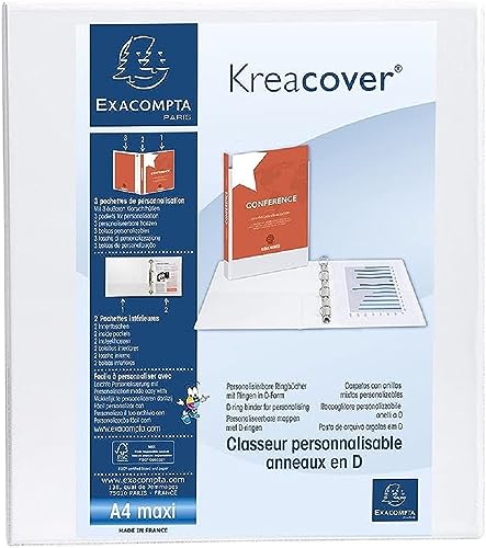 Exacompta 51844E Präsentationsringbuch KreaCover DIN A4 aus starkem Karton 4 D Ringe 75mm breit Weiß ideal für Schule und Büro Ringhefter Ringordner Ringbuchordner von Exacompta