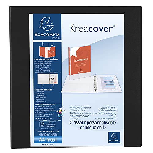 Exacompta 51845NE Präsentationsringbuch KreaCover aus blickdichtem Kunststoff für DIN A4, 4-D Ring Mechanik 60 mm, Rücken 90 mm, schwarz ideal für Schule und Büro Ringhefter Ringordner Ringbuchordner von Exacompta