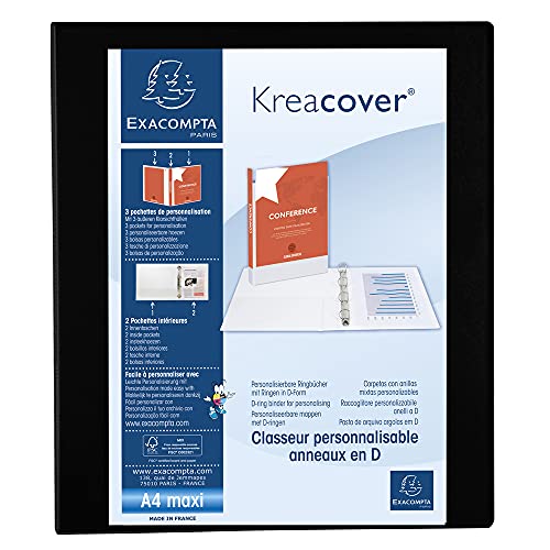 Exacompta 51846NE Präsentationsringbuch KreaCover aus blickdichtem Kunststoff für DIN A4, 4-D Ring Mechanik 25 mm, Rücken 47 mm, schwarz ideal für Schule und Büro Ringhefter Ringordner Ringbuchordner von Exacompta