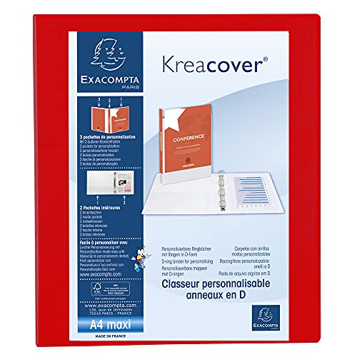 Exacompta 51846RE Präsentationsringbuch KreaCover aus blickdichtem Kunststoff für DIN A4, 4-D Ring Mechanik 25 mm, Rücken 47 mm, rot ideal für Schule und Büro Ringhefter Ringordner Ringbuchordner von Exacompta