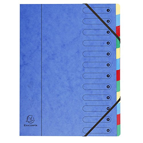 Exacompta 5212E Premium Ordnungsmappe aus extra starkem Colorspan-Karton DIN A4 12 vollfarbige bunte Fächer mit Organisationsdruck und dehnbarem Rücken Ringmappe Register-Mappe 1 Stück Zufallsfarbe von Exacompta