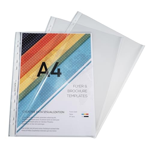 Exacompta 5310E 100er Pack PP-Kunststoff Prospekthüllen Standard. Für DIN A4 transparent glasklar oben und seitlich offen Klarsichtfolie Klarsichthülle ideal für Ordner Ringbücher und Hefter von Exacompta