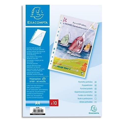 Exacompta 5310E 10er Pack PP-Kunststoff Prospekthüllen Standard. Für DIN A4 transparent glasklar oben und seitlich offen Klarsichtfolie Klarsichthülle ideal für Ordner Ringbücher und Hefter von Exacompta