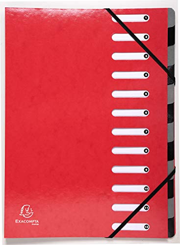 Exacompta 53925E Premium Ordnungsmappe Iderama. Aus beschichtetem Colorspan-Karton DIN A4 12 vollfarbige Fächer, dehnbarer Rücken und 2 Gummizüge mit Indexfenstern Register-Mappe rot von Exacompta