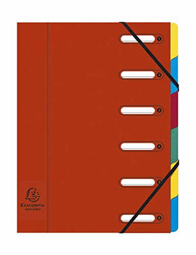 Exacompta 55065E Premium Ordnungsmappe Harmonika. Aus extra starkem Colorspan-Karton DIN A4 6 Fächer und 2 Gummizüge mit Indexfenster und dehnbarem Rücken Register-Mappe rot von Exacompta