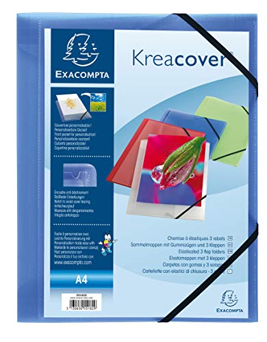 Exacompta 55182E 5er Pack Einschlagmappe Kreacover. Aus Kunststoff DIN A4 mit 2 Gummizügen und 3 Klappen blau Sammelmappe Dokumentenmappe ideal für Büro und Schule von Exacompta