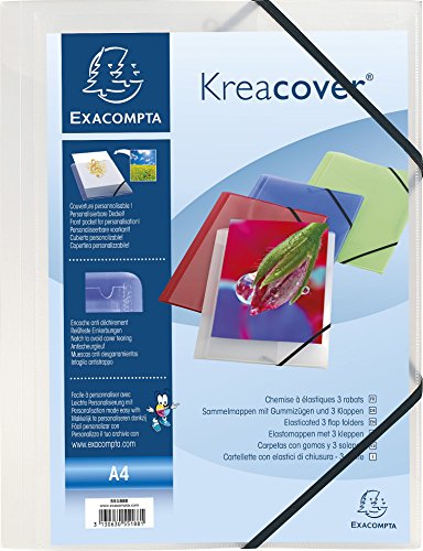 Exacompta 55188E 25er Pack Einschlagmappe KreaCover. Aus Kunststoff DIN A4 mit 2 Gummizügen und 3 Klappen transparent Sammelmappe Dokumentenmappe ideal für Büro und Schule von Exacompta