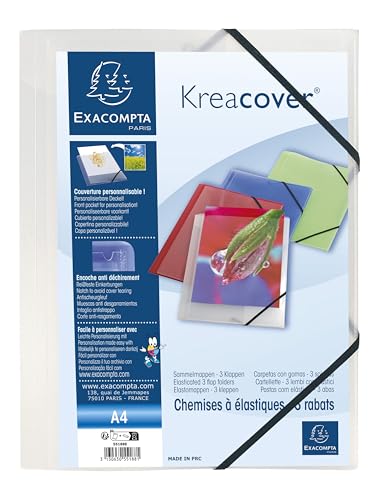 Exacompta 55188E 5er Pack Einschlagmappe KreaCover. Aus Kunststoff DIN A4 mit 2 Gummizügen und 3 Klappen transparent Sammelmappe Dokumentenmappe ideal für Büro und Schule von Exacompta