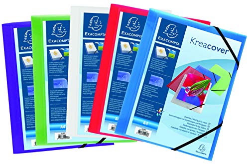 Exacompta 55189E 5er Pack Premium Einschlagmappe KreaCover. Aus Kunststoff DIN A4 mit 2 Gummizügen und 3 Klappen farbig sortiert Sammelmappe Dokumentenmappe ideal für Büro und Schule von Exacompta