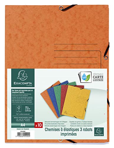 Exacompta 55400E 10er Pack Premium Einschlagmappe. Made in Germany. Aus extra starkem Colorspan-Karton mit 3 Innenklappen und 2 Gummizügen DIN A4 Sammelmappe für Büro und Schule farbig sortiert von Exacompta