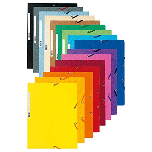 Exacompta 55505E 50er Pack Einschlagmappe aus extra starkem Colorspan-Karton DIN A4 mit 2 Gummizügen und 3 Klappen farbig sortiert Sammelmappe Dokumentenmappe von Exacompta