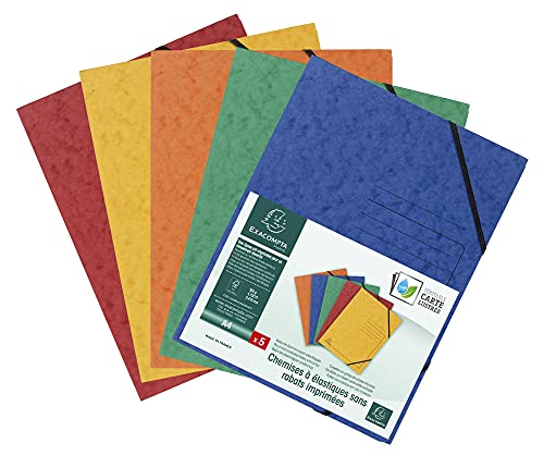 Exacompta 555410E 5er Pack Premium Eckspanner-Mappe. Made in Germany. Aus extra starkem Colorspan-Karton DIN A4 mit 2 Gummizügen farbig sortiert Sammelmappe ideal für Büro und Schule von Exacompta