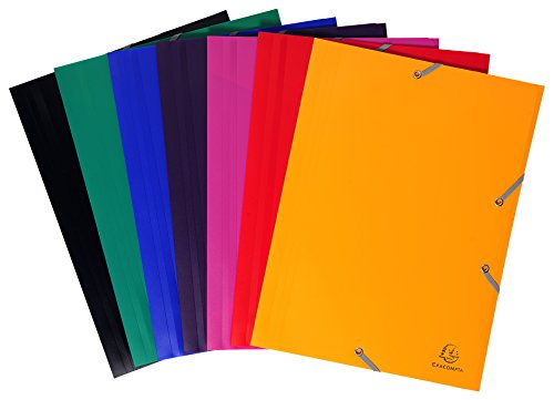 Exacompta 559000E 10er Pack Premium Einschlagmappe. Aus starkem Kunststoff DIN A4 mit 2 Gummizügen und 3 Klappen farbig sortiert Sammelmappe Dokumentenmappe ideal für Büro und Schule von Exacompta