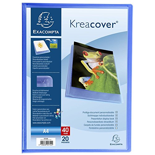 Exacompta 5722E Sichtmappe (PP 500µ mit 20 Hüllen Krea Cover Chromaline, für Format DIN A4, 21 x 29,7 cm, transparent) 1 Stück Blau von Exacompta