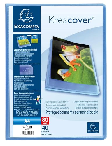 Exacompta 5742E 10er Pack Sichtmappe KreaCover Chromaline aus Kunststoff DIN A4 mit 40 Klarsichthüllen, 80 Sichten, Tasche am Vorderdeckel zum selbstgestalten, Aktenhülle, Prospekthülle, blau von Exacompta