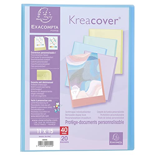 Exacompta 5809E Premium Sichtmappe Kreacover Pastell aus Kunststoff 11 x 15cm mit 20 Klarsichthüllen, 40 Sichten, perfekt für die Schule und das Büro Aktenhülle, Prospekthülle, 1 Stück Zufallsfarbe von Exacompta