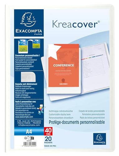 Exacompta 58209E 20er Pack Sichtmappe KreaCover Chromaline aus Kunststoff DIN A4 mit 20 Klarsichthüllen, 40 Sichten, Tasche am Vorderdeckel zum selbstgestalten, Aktenhülle, farbig sortiert von Exacompta