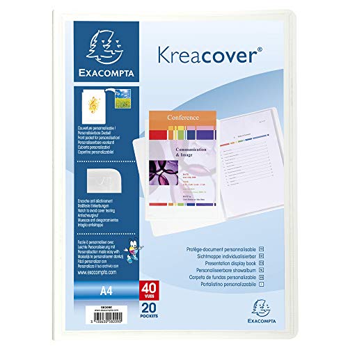 Exacompta 58209E Kreacover Sichtmappe (aus festem PP 800µ, mit 20 Hüllen, DIN A4, 21 x 29,7 cm) 1 Stück weiß von Exacompta