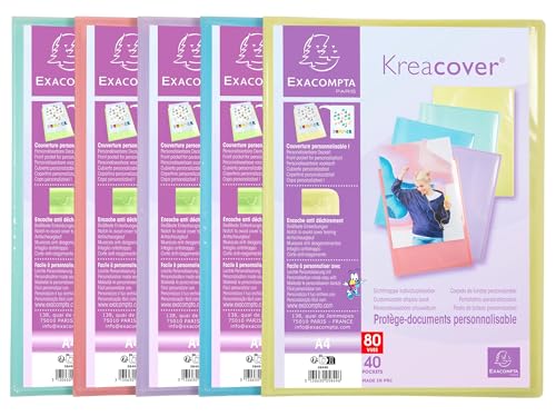 Exacompta 5849E 10er Pack Sichtmappe Kreacover Pastell aus Kunststoff DIN A4 mit 80 Klarsichthüllen, 160 Sichten, perfekt für die Schule und das Büro Aktenhülle, Prospekthülle farbig sortiert von Exacompta