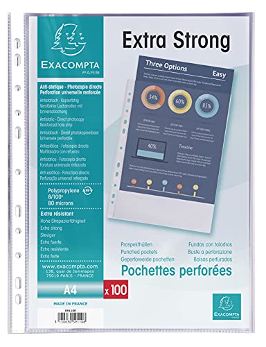 Exacompta 59110E 100er Pack Premium PP-Kunststoff Prospekthüllen. Für DIN A4 transparent genarbt oben offen Klarsichtfolie Plastikhülle Klarsichthülle ideal für Ordner Ringbücher und Hefter von Exacompta