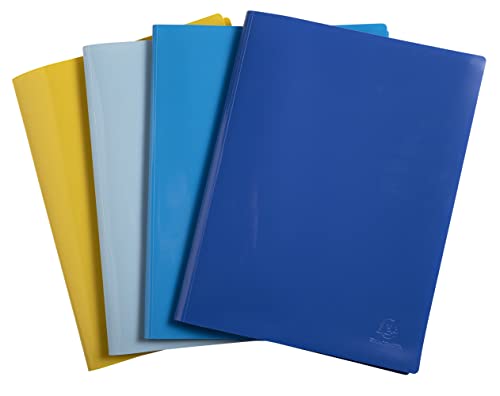 Exacompta 88110E 4er Pack Premium Sichtmappe BeeBlue aus blickdichten Recycling-Kunststoff DIN A4 mit 20 Klarsichthüllen, 40 Sichten, Aktenhülle, Prospekthülle 1 Stück Zufallsfarbe Blauer Engel von Exacompta