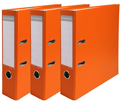 Exacompta 918414SE 3er Pack Kunststoff-Ordner. Made in Germany. Kunststoffbezug außen und Papierbezug innen 8 cm breit DIN A4 MAXI orange Ringordner Aktenordner Briefordner Büroordner Plastikordner von Exacompta