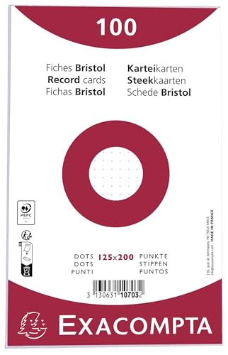 Exacompta - Art.-Nr. 10703E – Karton mit 12 Packungen à 100 Karteien in Folie – Bristol Dots ungelocht – Format 125 x 200 mm – PEFC-zertifiziertes Clairefontaine-Papier – Farbe weiß von Exacompta