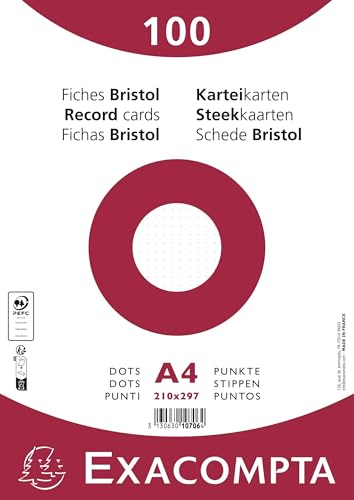 Exacompta - Art.-Nr. 10706E – Karton mit 10 Packungen à 100 Karteikarten in Folie – ungelocht – Format 210 x 297 mm – PEFC-zertifiziertes Clairefontaine-Papier – Farbe weiß von Exacompta