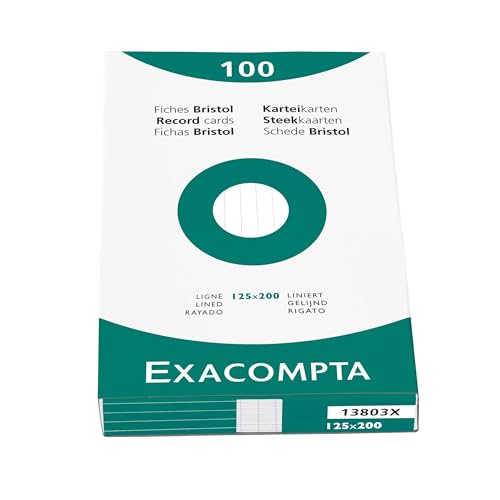 Exacompta - Art.-Nr. 13803X - Karton mit 12 Packungen mit je 100 Karteikarten, liniert, ungelocht, Format 125 x 200 mm, Farbe: Weiß von Exacompta