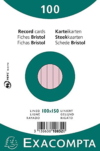 Exacompta Bristol Karteikarten, liniert, 100 x 150 mm, Rosa, 100 Stück von Exacompta