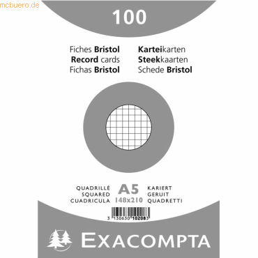 Exacompta Karteikarten A5 kariert weiß VE=100 Stück von Exacompta