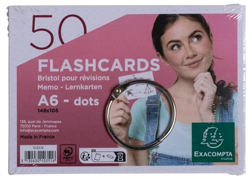 Exacompta - Ref. 10351E – Karton mit 19 Packungen mit je 50 Flashcards in Folie + Ring – perforiert – Revisionskarten – 148 x 105 mm Format A6 – Farbe Weiß von Exacompta