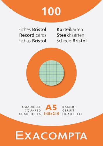 Exacompta - Ref. 13378E Karteikarten, kariert, 5 x 5 mm, ungelocht, Format 148 x 210 mm, 10 Packungen à 100 Stück, verschiedene Farben von Exacompta