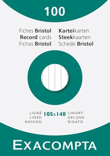 Exacompta - Ref. 13809B - Karton mit 10 Packungen mit je 100 Karteikarten, liniert, ungelocht, Format 105 x 148 mm, Farbe: Weiß von Exacompta