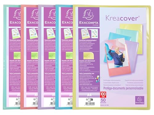 Exacompta 5859E 10er Pack Sichtmappe Kreacover Pastell aus Kunststoff DIN A4 mit 100 Klarsichthüllen, 200 Sichten, perfekt für die Schule und das Büro Aktenhülle, Prospekthülle, farbig sortiert von Exacompta