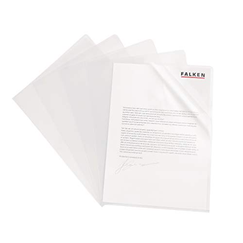 Original Falken 100er Pack Standard PP-Kunststoff Aktenhüllen. Für DIN A4 transparent genarbt farblos oben und seitlich offen Plastikhülle Klarsichthülle für Büro und die mobile Organisation von Exacompta